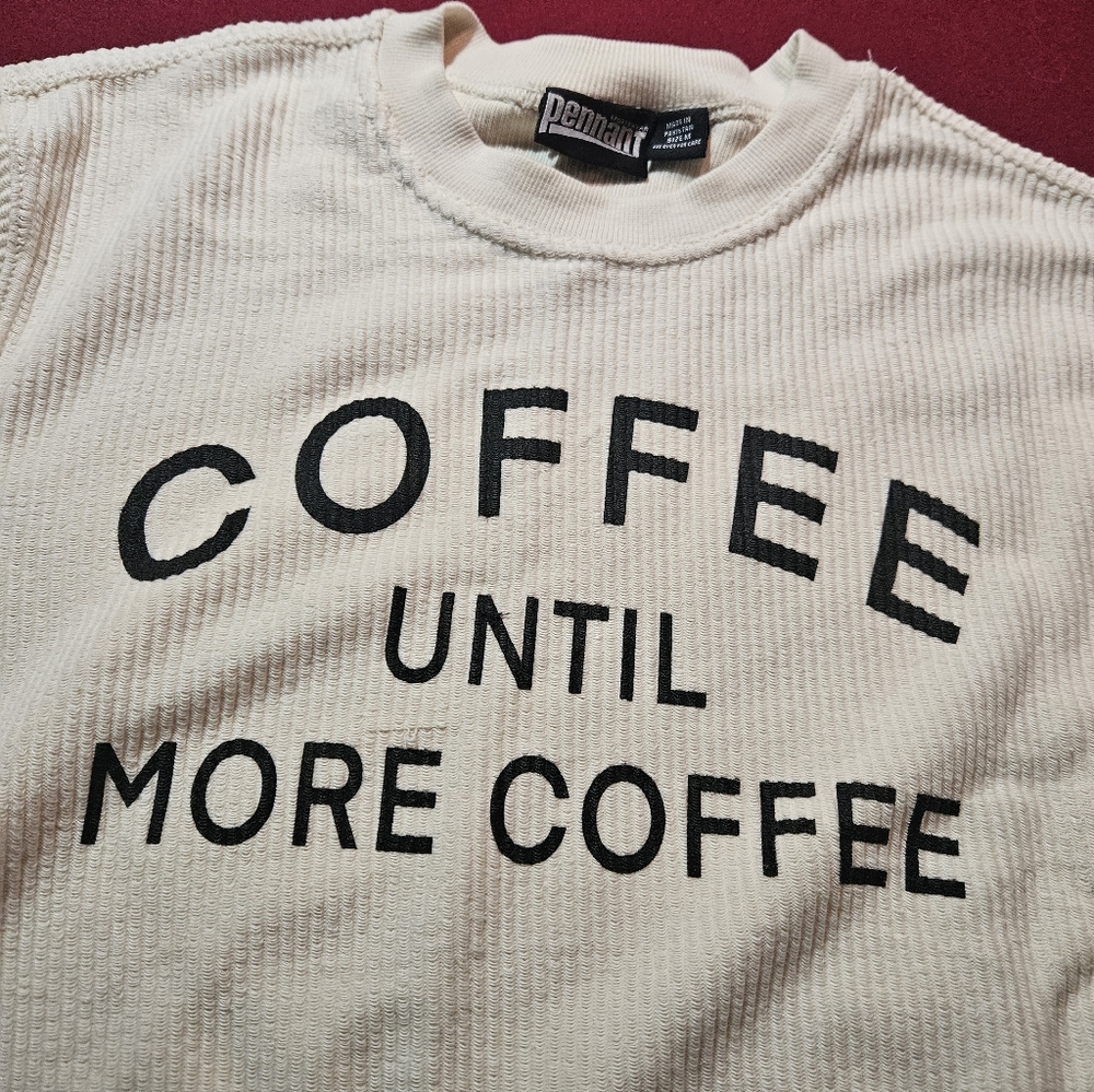Cream Soft Corduroy Sweater/sweatshirt with Coffee Print. Size M